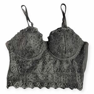 Women’s Black Lace Rhinestone Bustier Crop Top Size Small